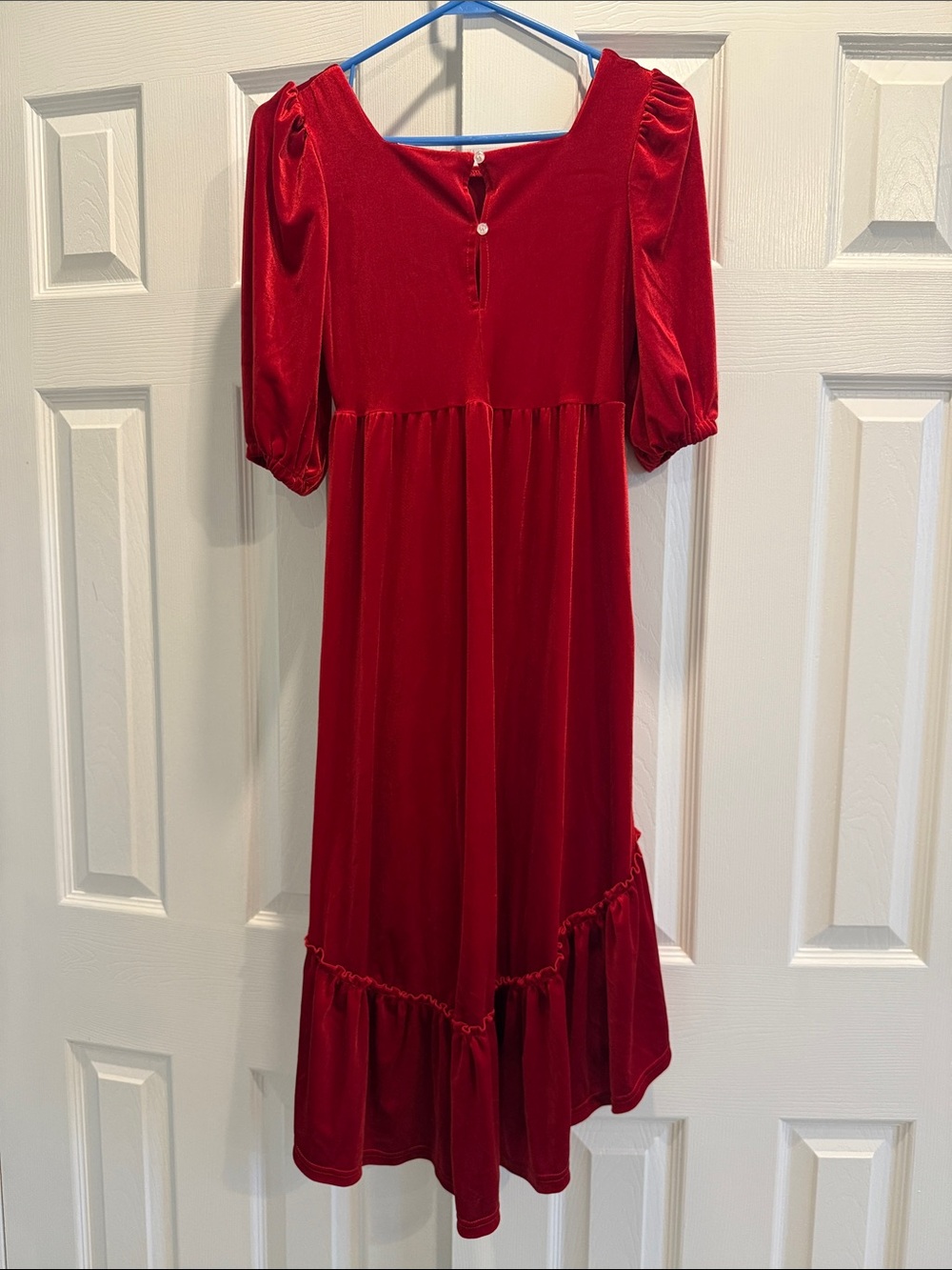 Red Velvet Ruffle Kids Dress - Picture 2 of 6